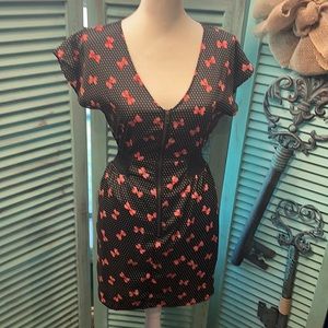 GB XS ZIP FRONT POLKA-DOTS & BOW PRINT MINI DRESS